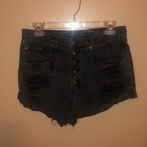 Gray black denim shorts